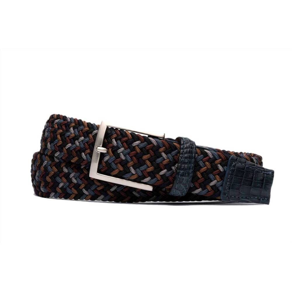 NEW W. KLEINBERG stretch belt with croc tabs and brushed nickel buckle in rivers